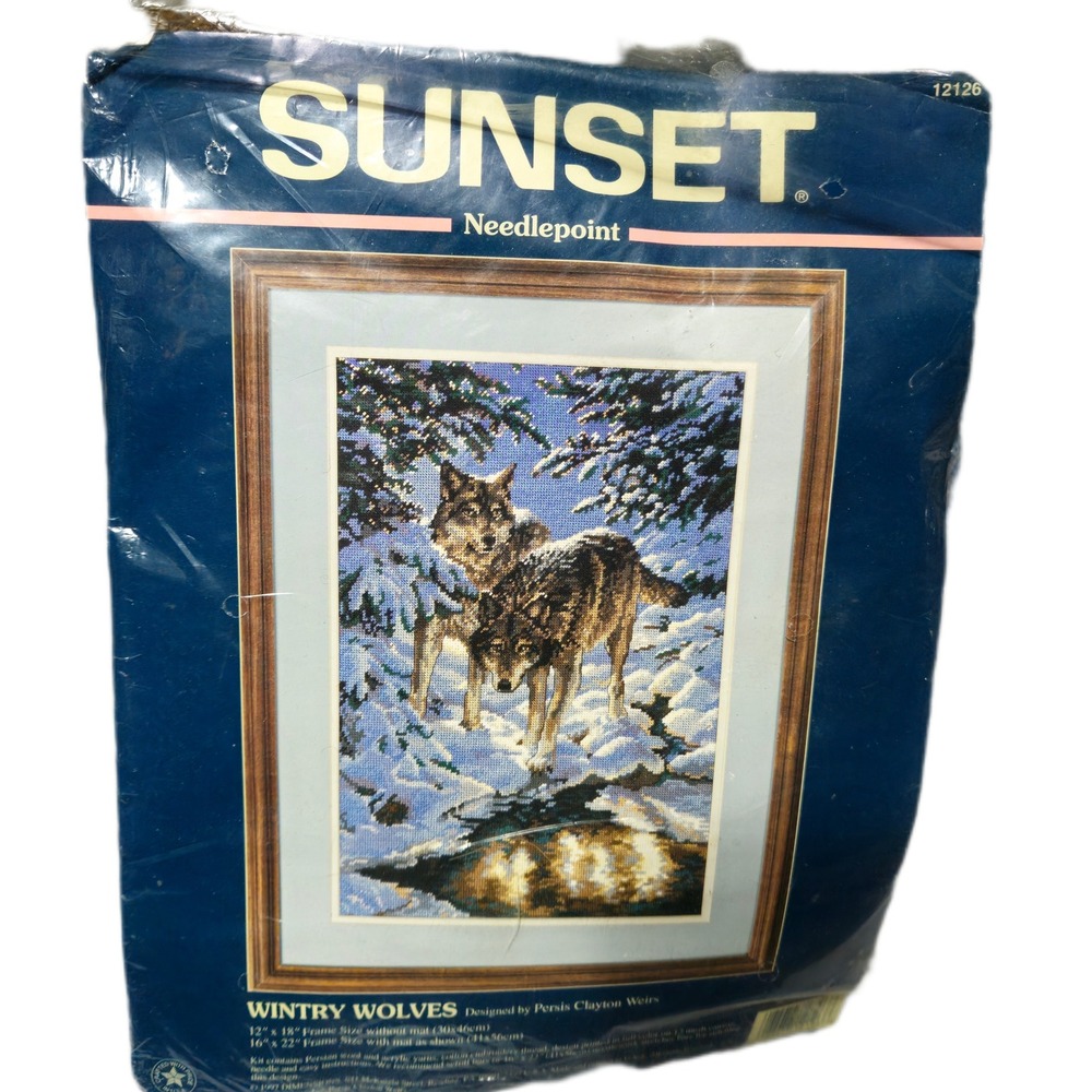 Sunset Wintry Wolves Needlepoint Kit Vintage 1997 12126 Persis Clayton Weirs DIY